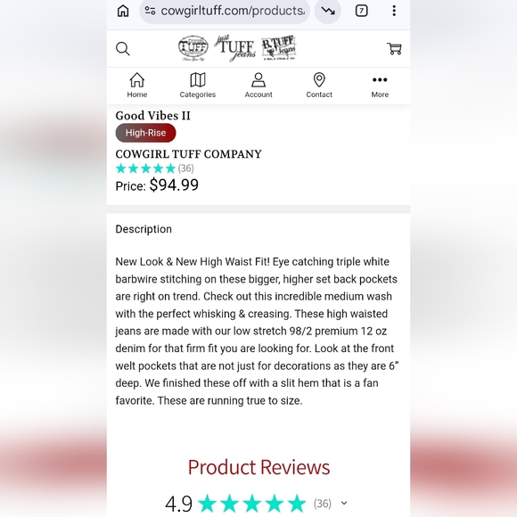 33x33 Cowgirl Tuff Good Vibes II Jeans - Picture 2 of 2